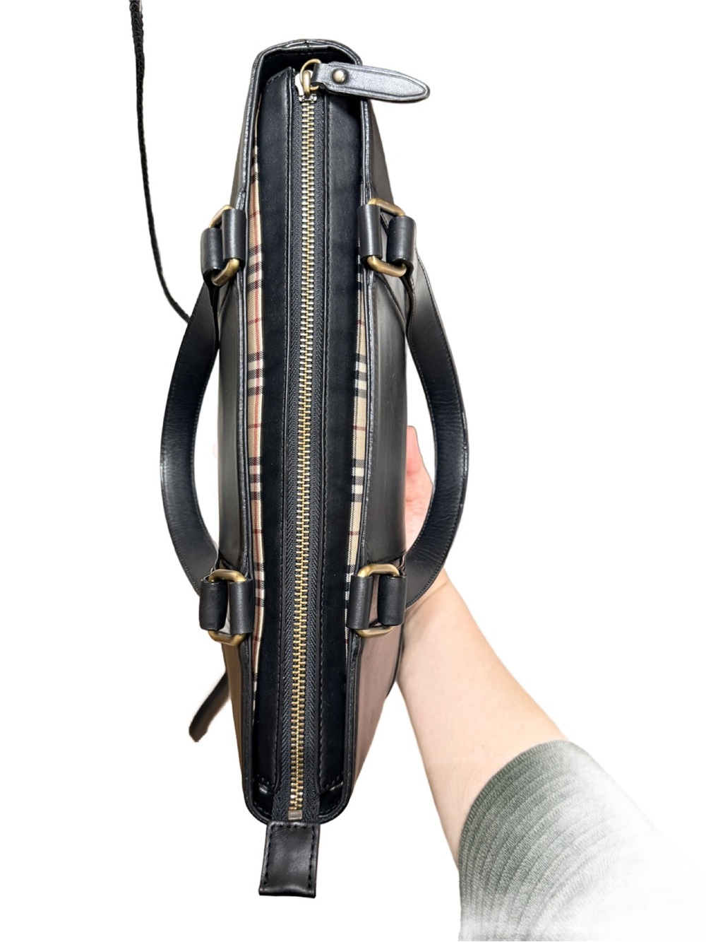 Burberry Black Leather Nova Check Tote Bag - Picture 6 of 13